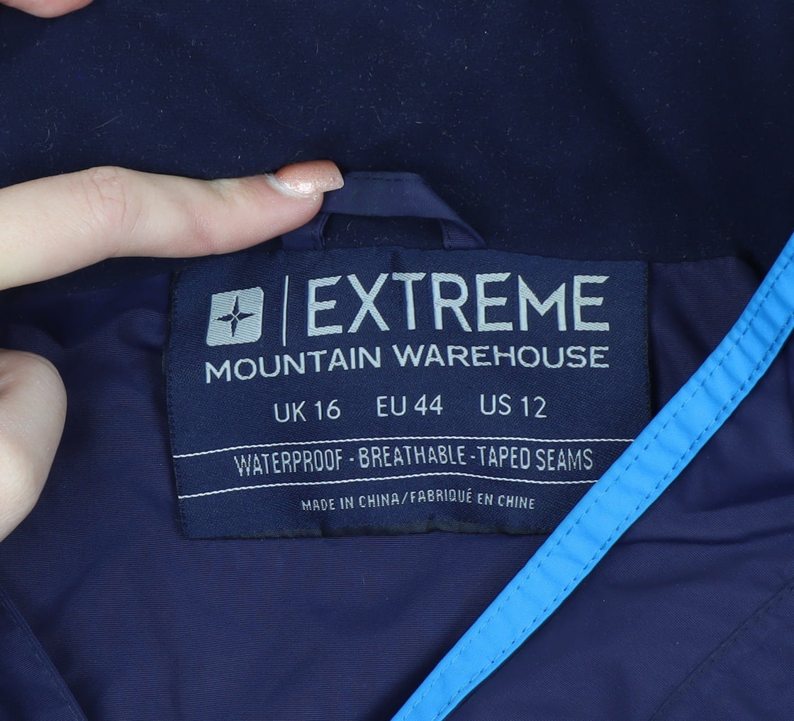 Mountain Warehouse Women Blue Waterproof Long Rain Coat Jacket Size 16