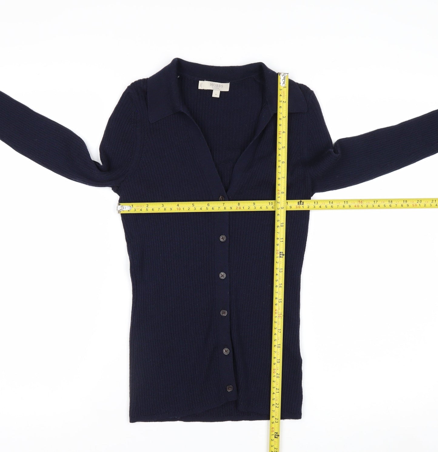 Hobbs Women’s Blue Merino Wool Collared Button Cardigan M