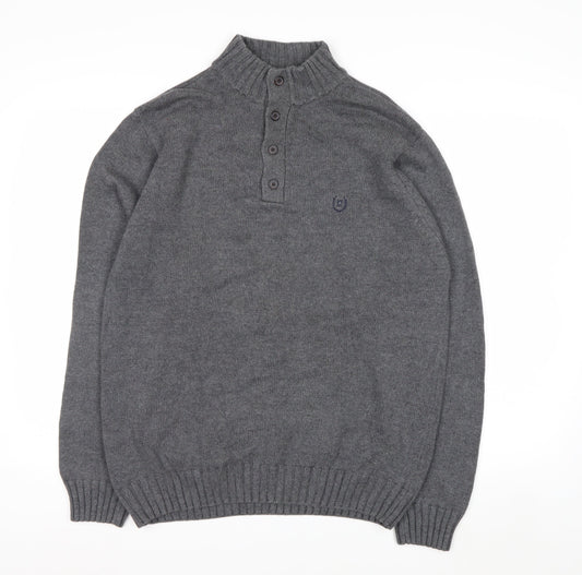 Chaps Men's Grey Cotton Henley Jumper Size M