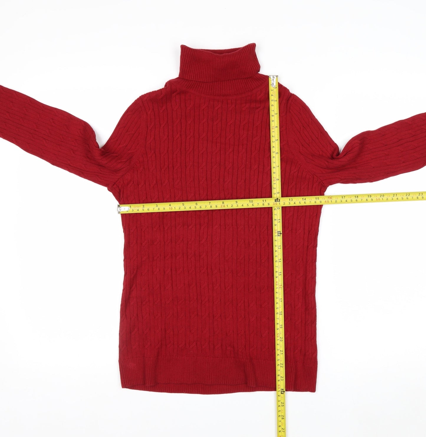 Talbots Women's Red Roll Neck Cable-Knit Cotton Jumper Size S