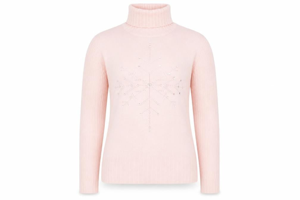 Norton McNaughton Women's Pink Roll Neck Beaded Winter Jumper S