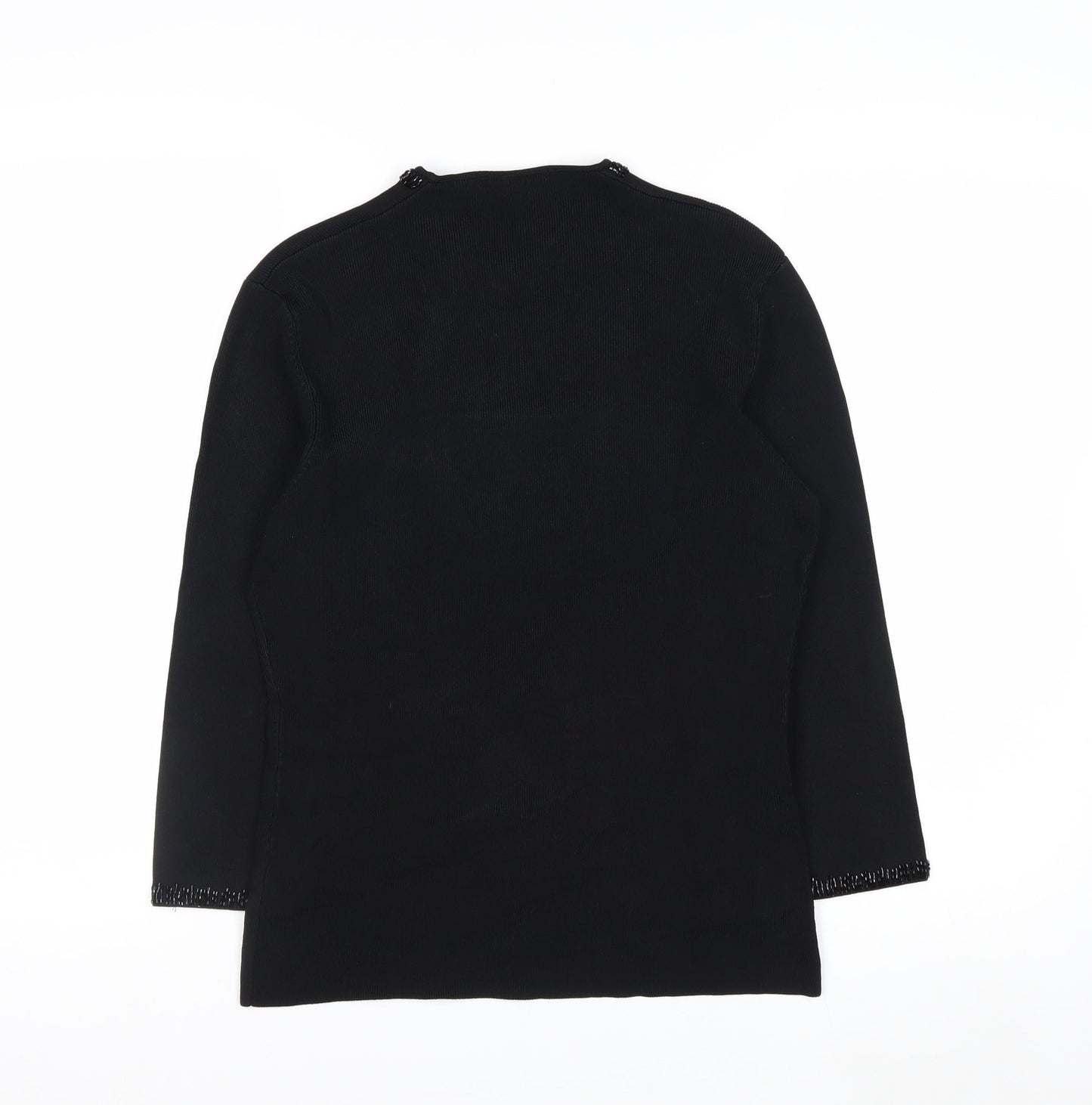 Cyrus Women's Black Beaded Scoop Neck Knit Jumper Medium