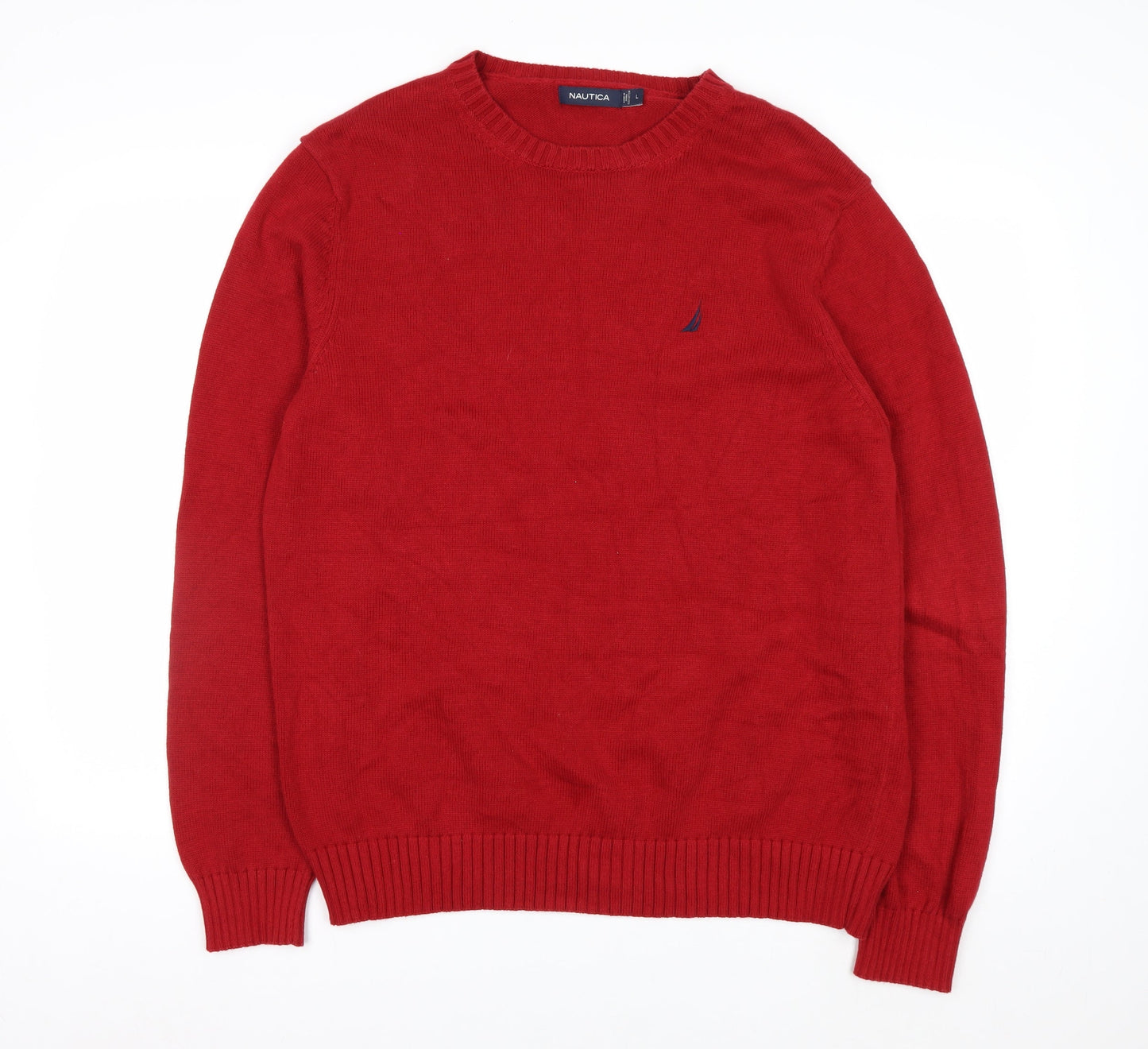 Nautica Men's Red Cotton Crew Neck Pullover Jumper Size L