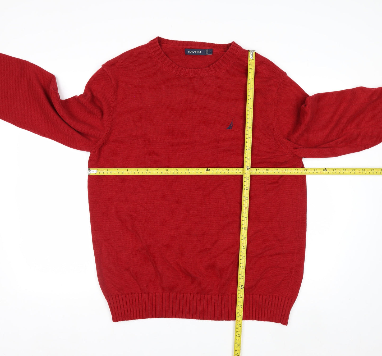 Nautica Men's Red Cotton Crew Neck Pullover Jumper Size L
