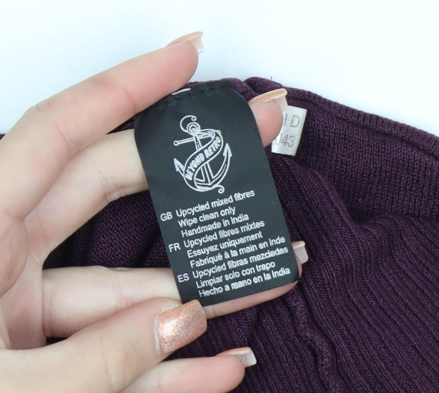 Beyond Retro Women's Purple XS Cardigan Crew Neck Long Sleeve Knit Jumper