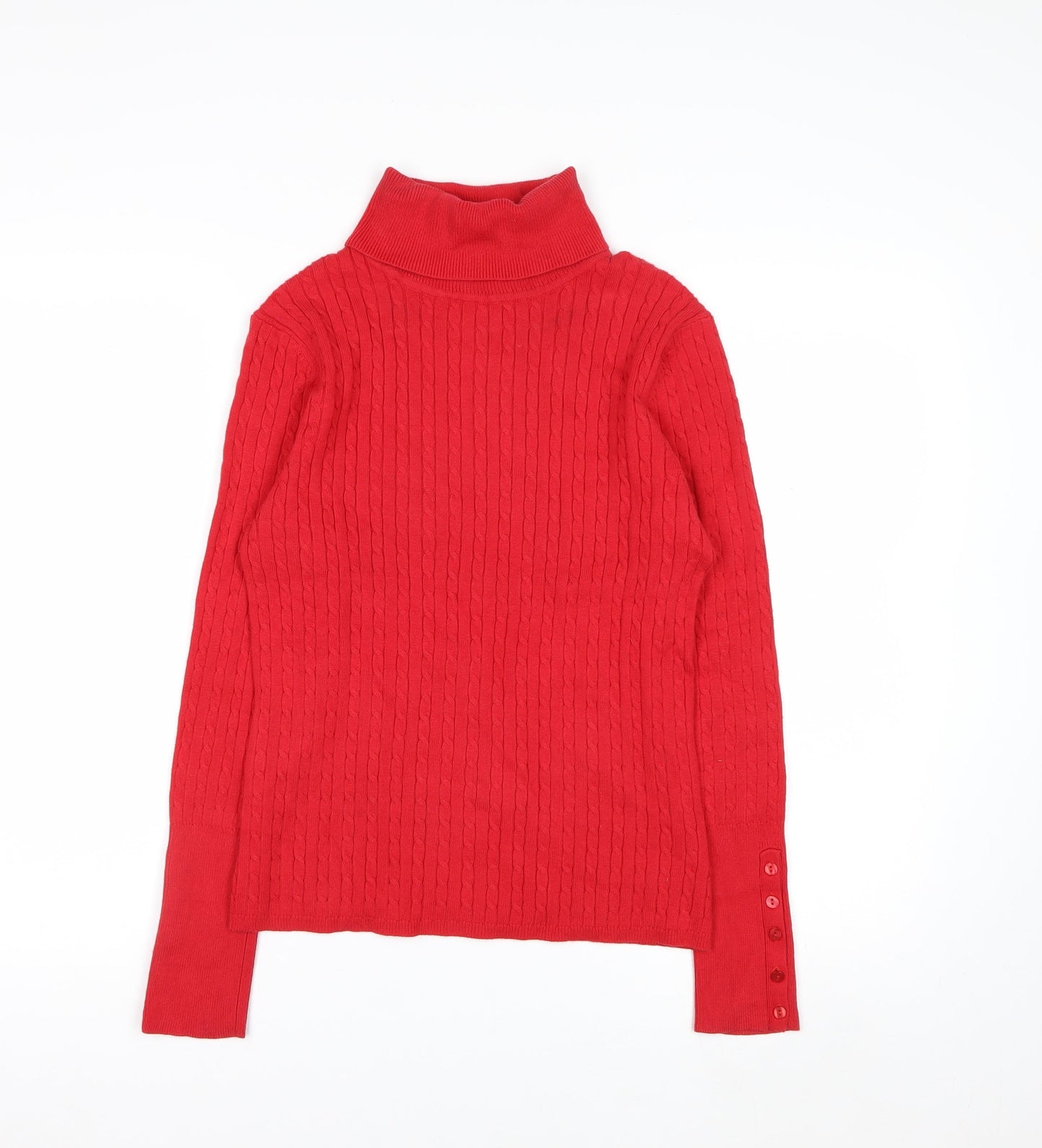 Liz Claiborne Women's Red Roll Neck Cable-Knit Jumper Size M