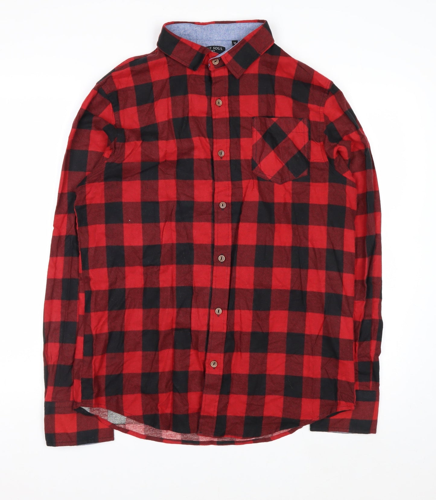 Brave Soul Men's Red Check Flannel Button-Up Shirt Size M Regular Fit