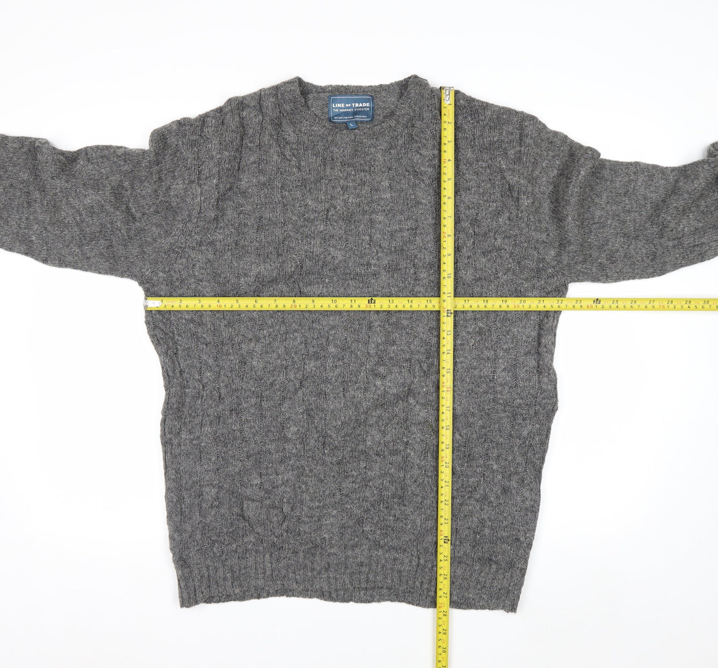 Line of Trade Men’s Grey Wool Cable-Knit Jumper L