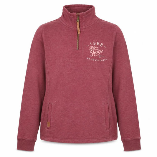 FatFace Women's Red Garnet 1/4 Zip Sweatshirt Size 8 Cotton Blend