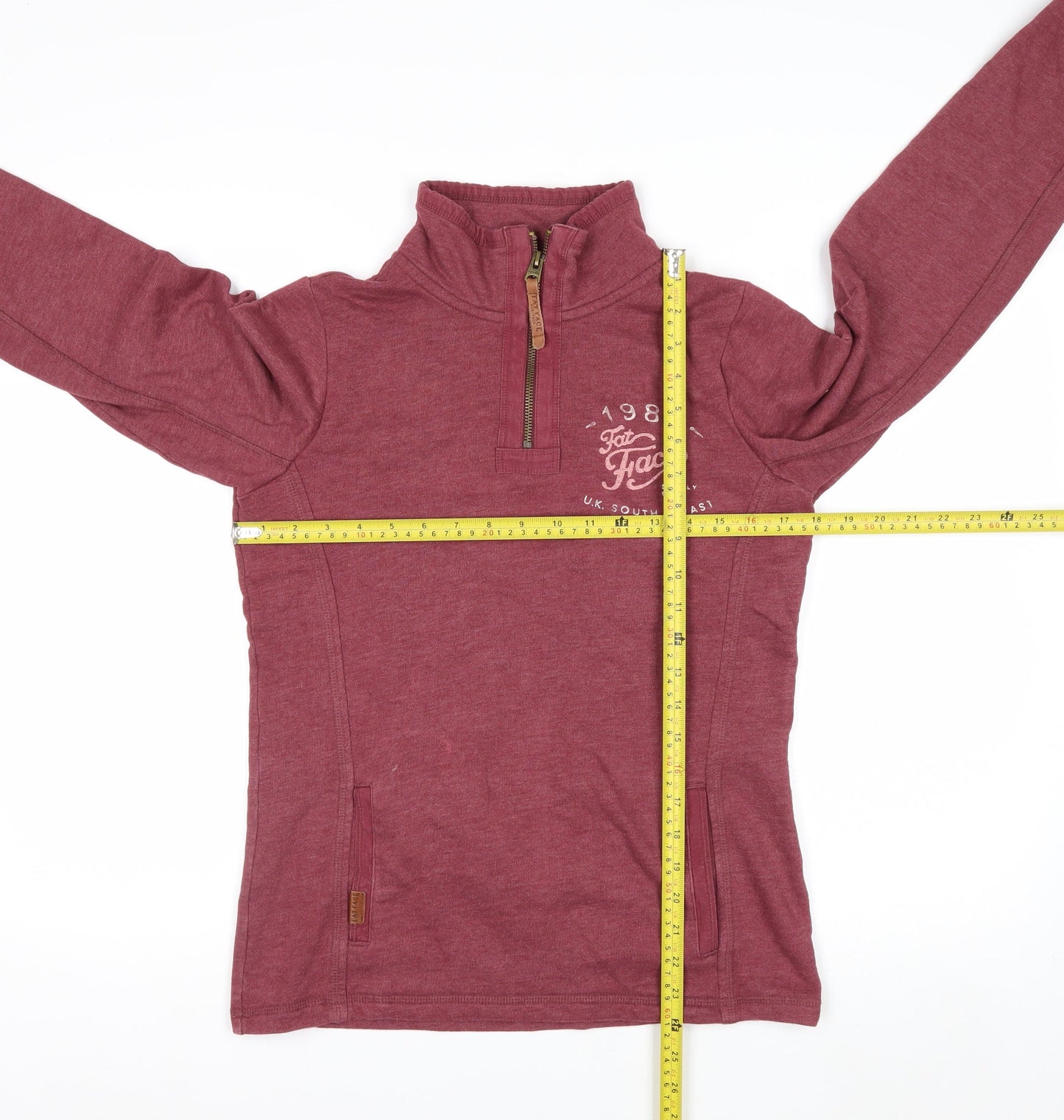 FatFace Women's Red Garnet 1/4 Zip Sweatshirt Size 8 Cotton Blend