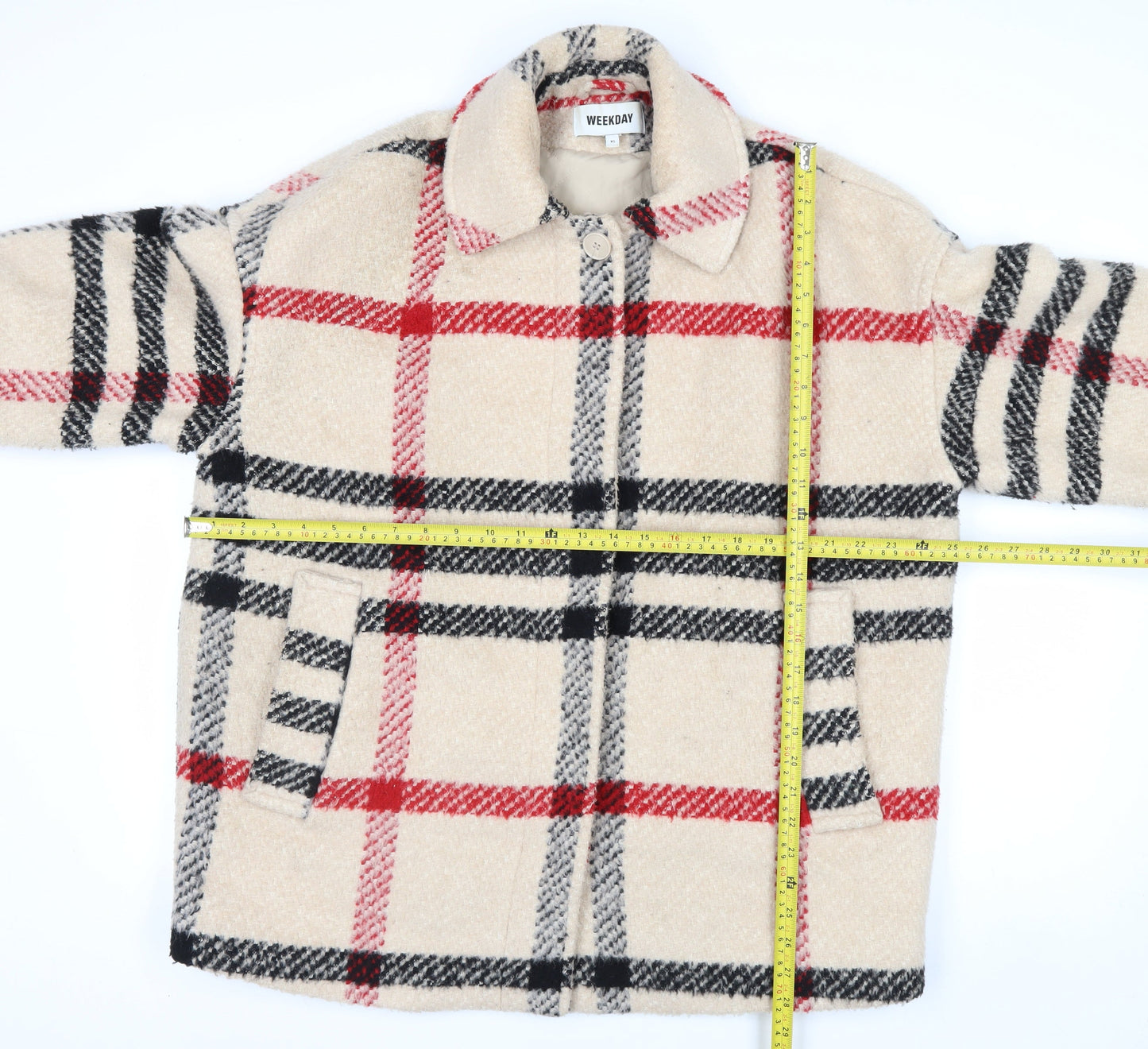 Weekday Women's Beige Checked Wool Blend Coat XS