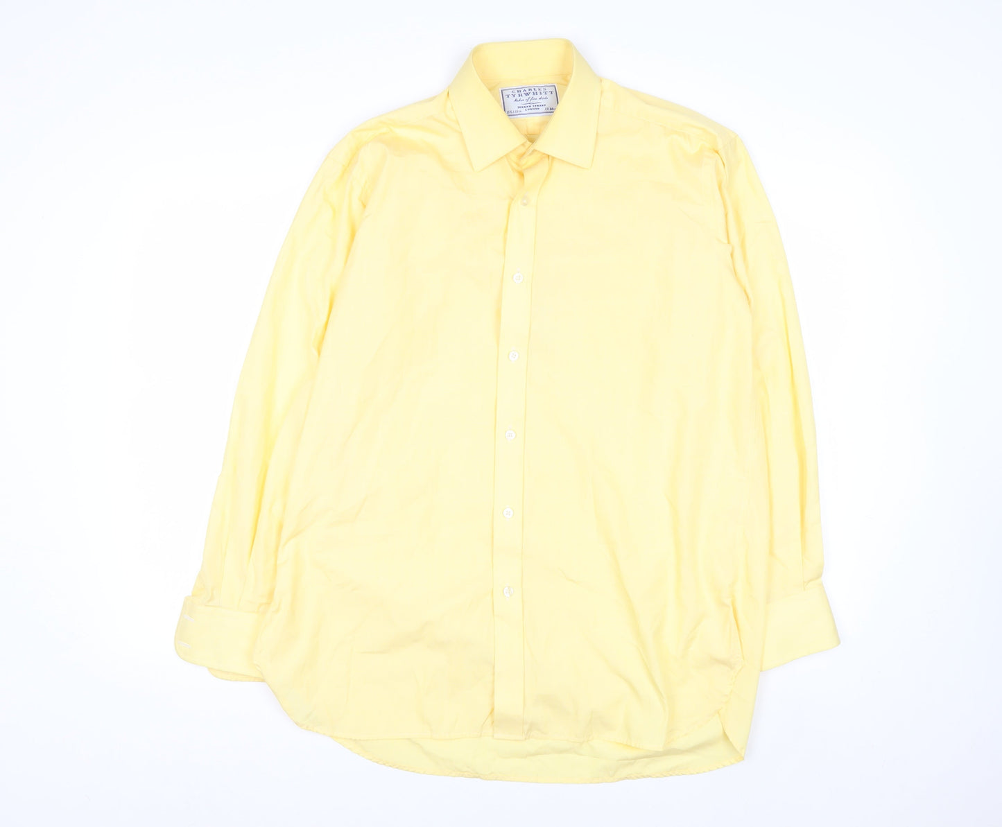 Charles Tyrwhitt Men's Yellow 15.5in Classic Fit Cotton Long Sleeve Shirt
