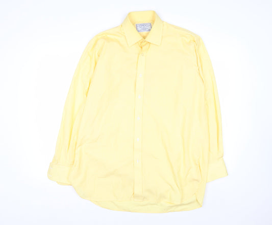Charles Tyrwhitt Men's Yellow 15.5in Classic Fit Cotton Long Sleeve Shirt