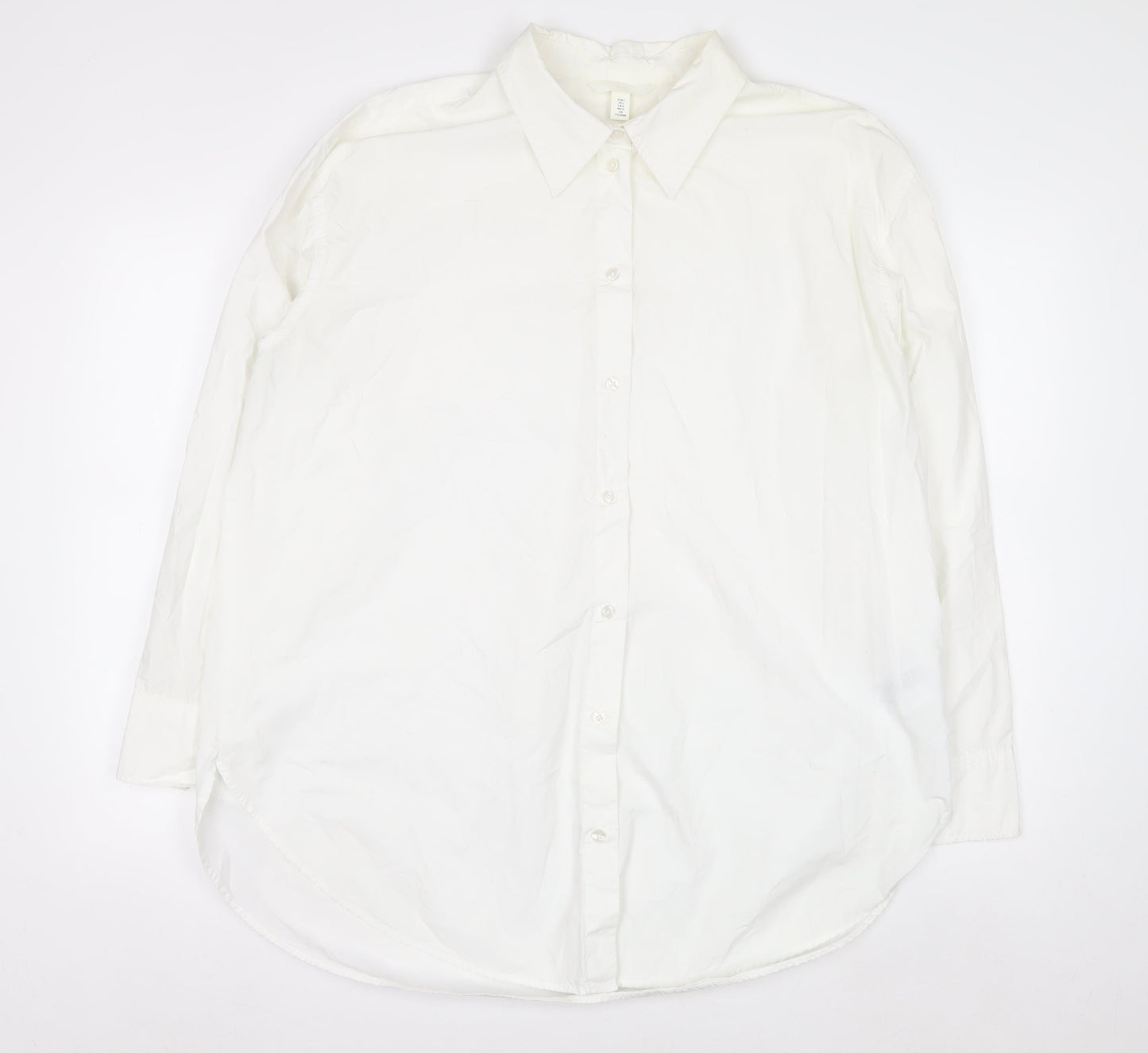 H&M Men's White Cotton Long Sleeve Button-Up Shirt L