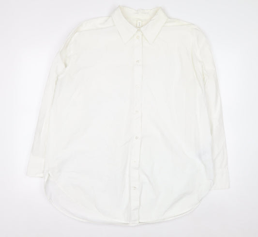 H&M Men's White Cotton Long Sleeve Button-Up Shirt L
