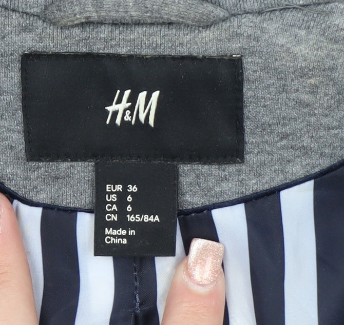 H&M Women's Grey Cotton Blend Double Breasted Blazer Jacket Size 8