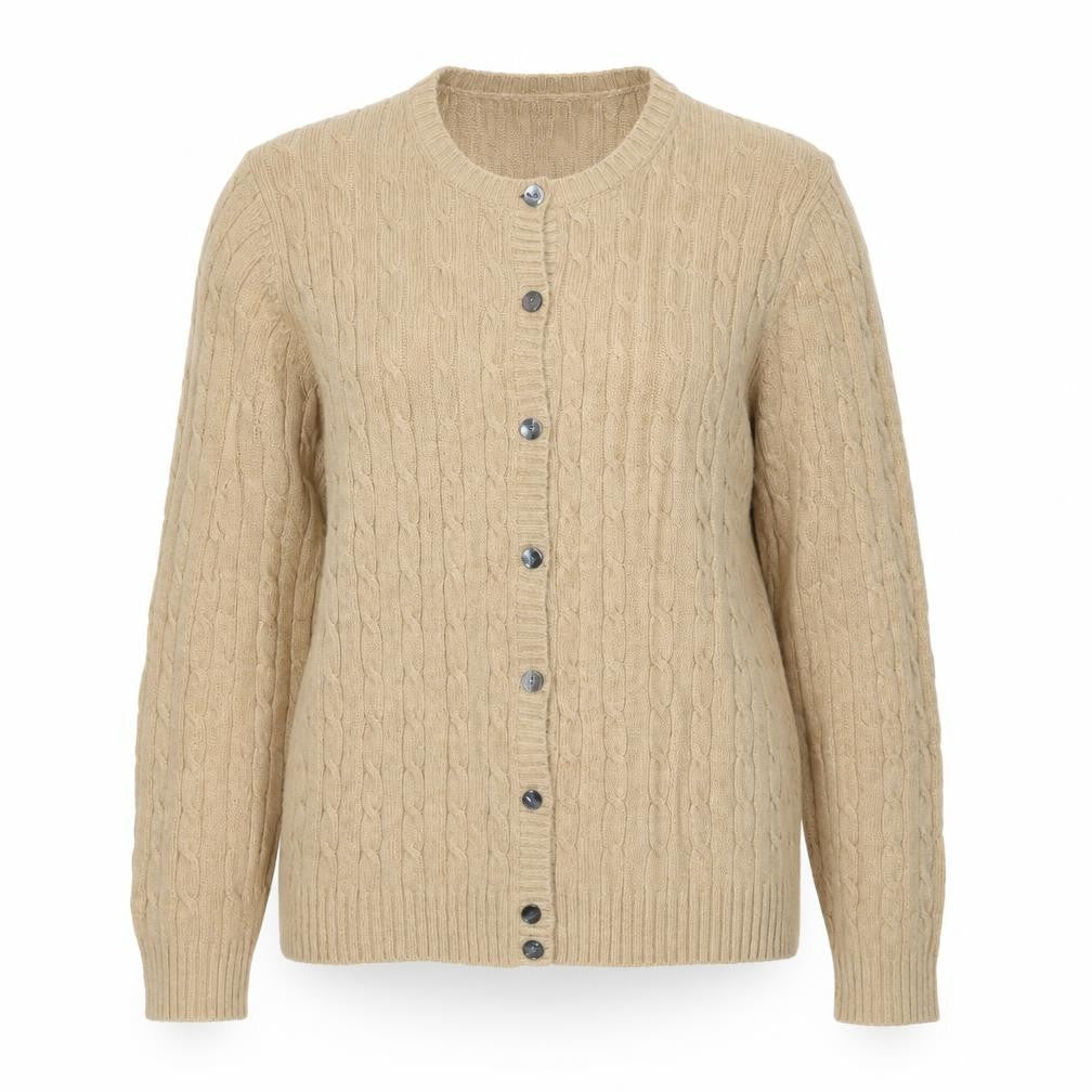Eddie Bauer Women’s Beige Cable-Knit Cardigan Petite L Cotton Blend