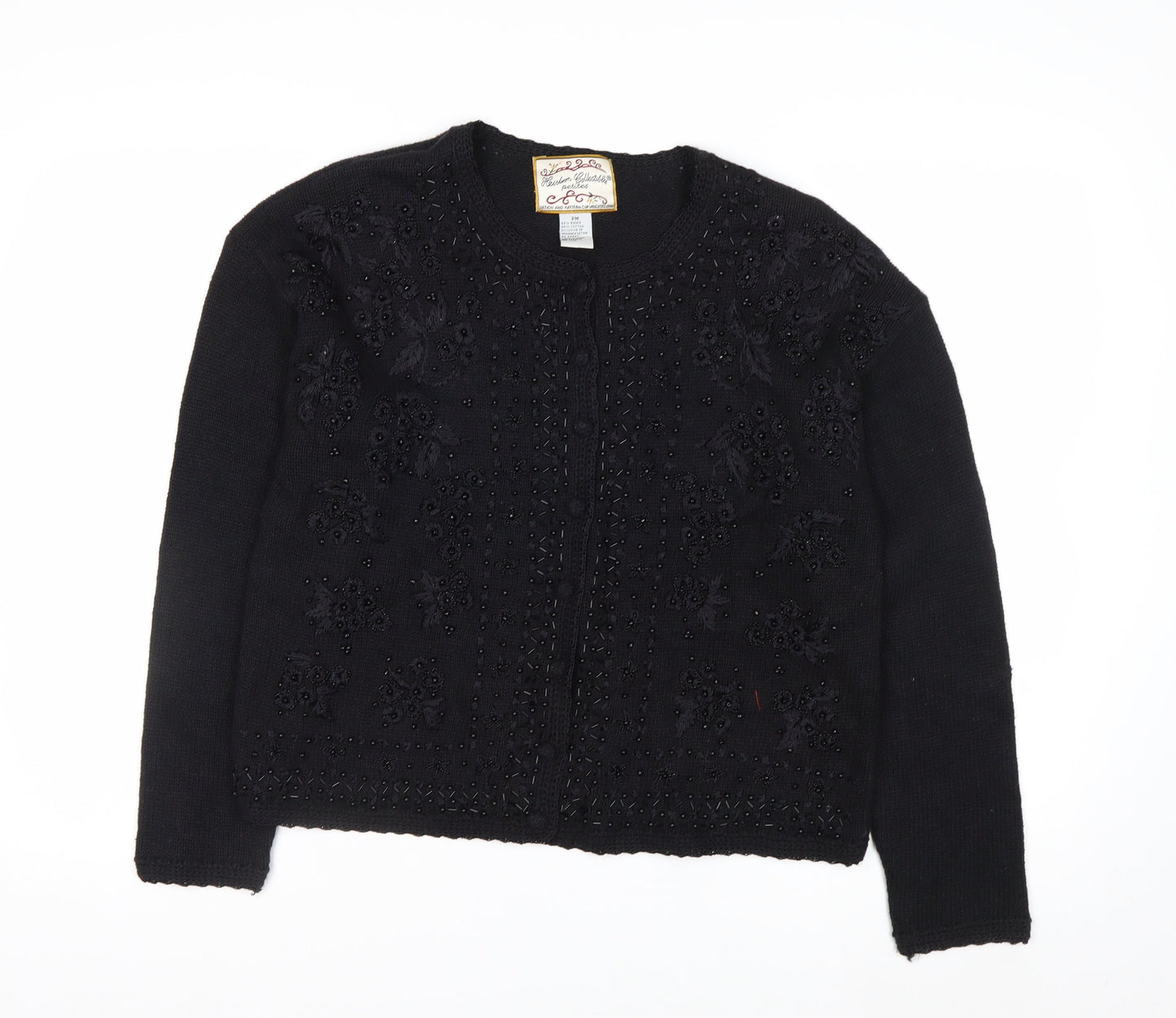 Heirloom Collectibles Womens Black Petite M Beaded Cardigan Jumper