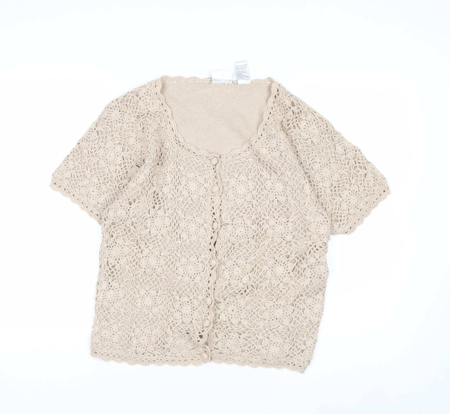 Jaclyn Smith Women Beige Crochet Cardigan Short Sleeve S