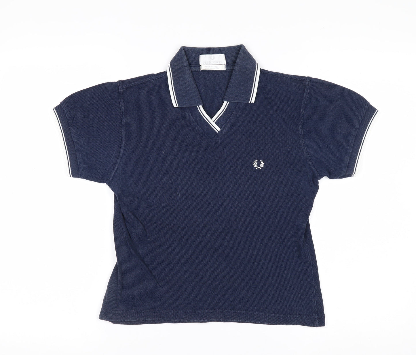 Fred Perry Women's Blue Cotton Polo Shirt Size 8 Classic V-Neck
