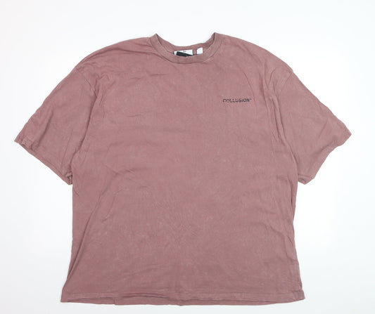 Collusion Men’s Mauve 2XL Cotton Oversized Crew Neck T-Shirt