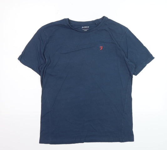 Farah Men's Blue Cotton Crew Neck T-Shirt Medium