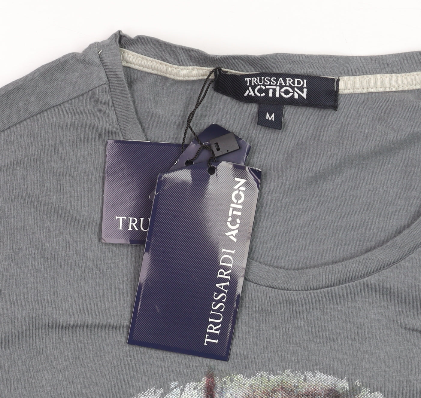 Trussardi Action Men's Grey Graphic Military Art Cotton T-Shirt M