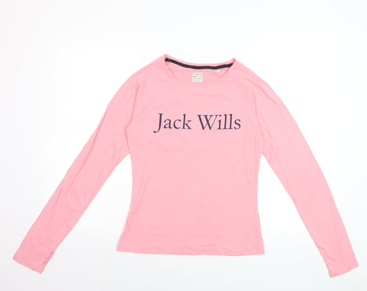 Jack Wills Womens Pink Long Sleeve Cotton Crew Neck T-Shirt UK 8