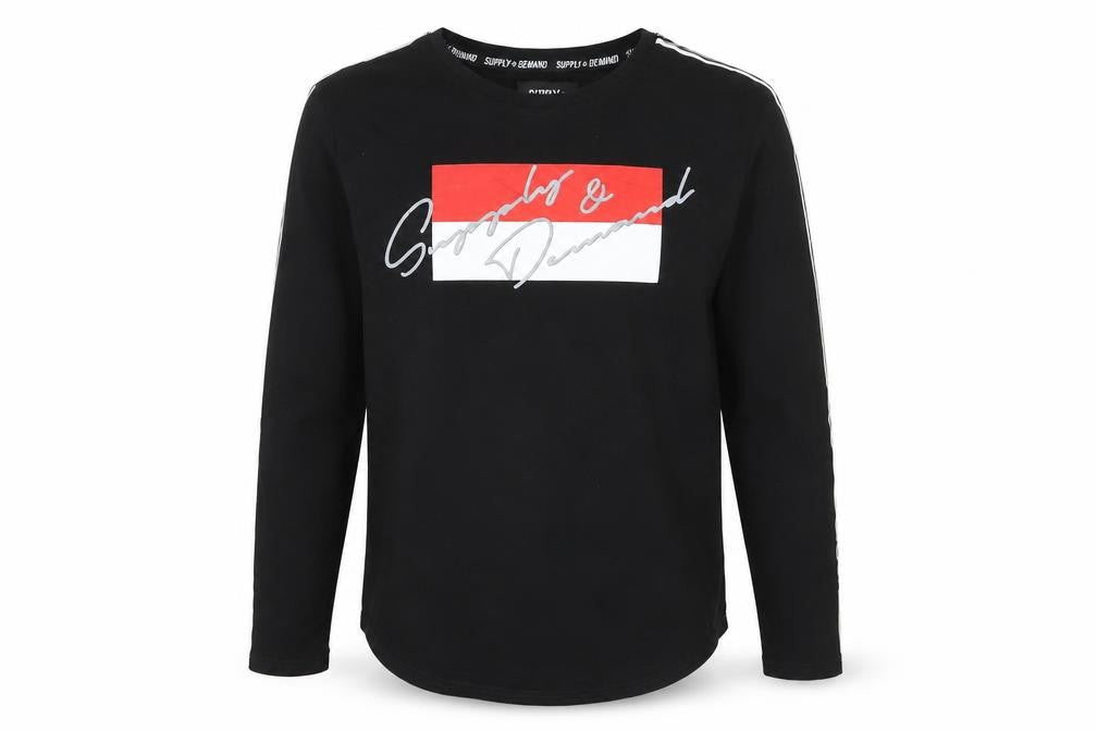 Supply & Demand Boys Black Long Sleeve Graphic Logo T-Shirt 12-13 Years