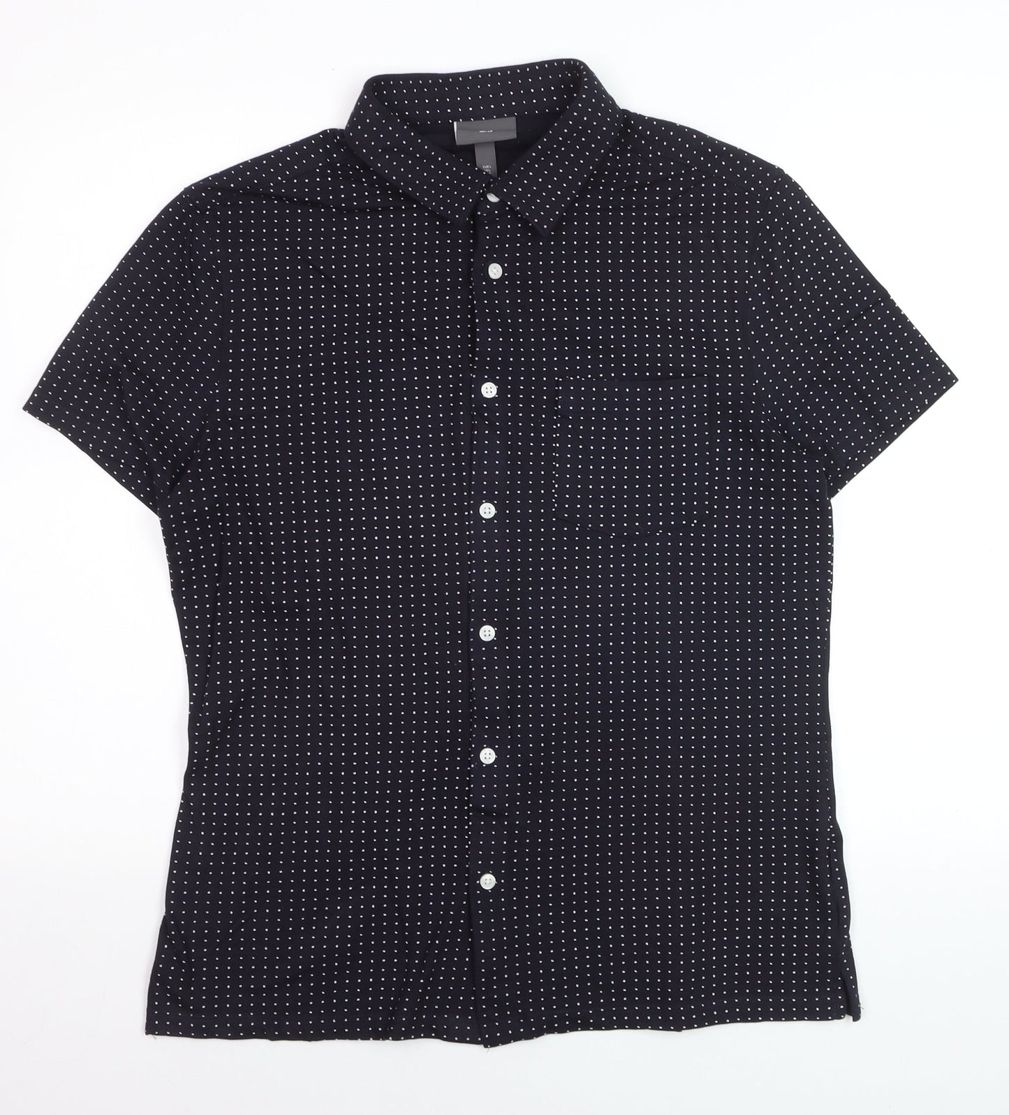 H&M Men's Black Short Sleeve Button-Up Shirt Size L Cotton Blend