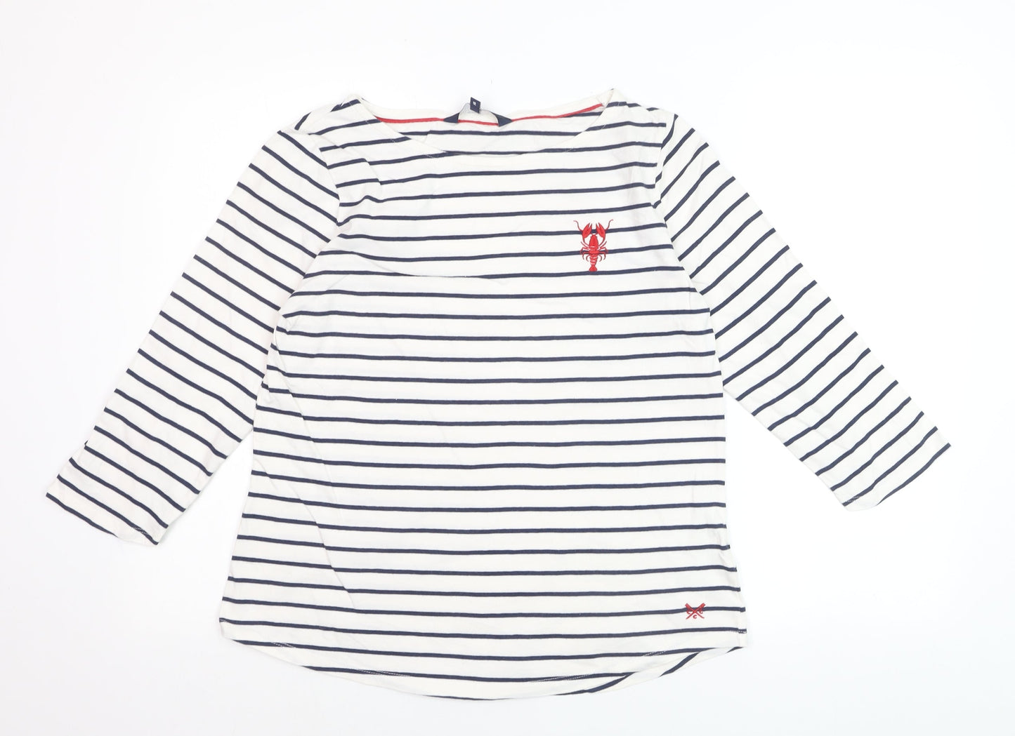 Crew Clothing Company Women's White Navy Striped Cotton Long Sleeve Top Size 14