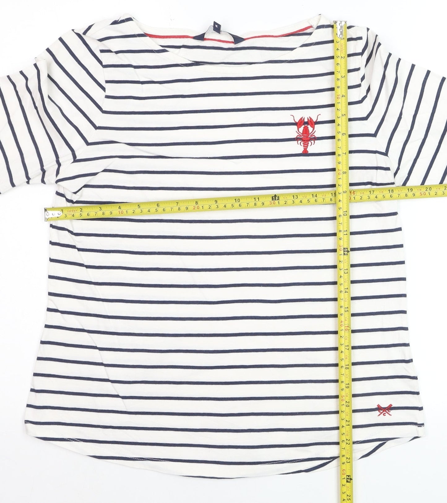 Crew Clothing Company Women's White Navy Striped Cotton Long Sleeve Top Size 14