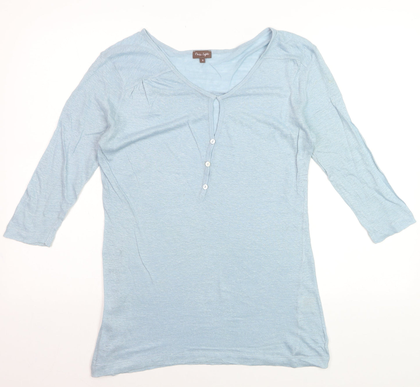 Phase Eight Women's Blue Linen 3/4 Sleeve Button T-Shirt Size 8