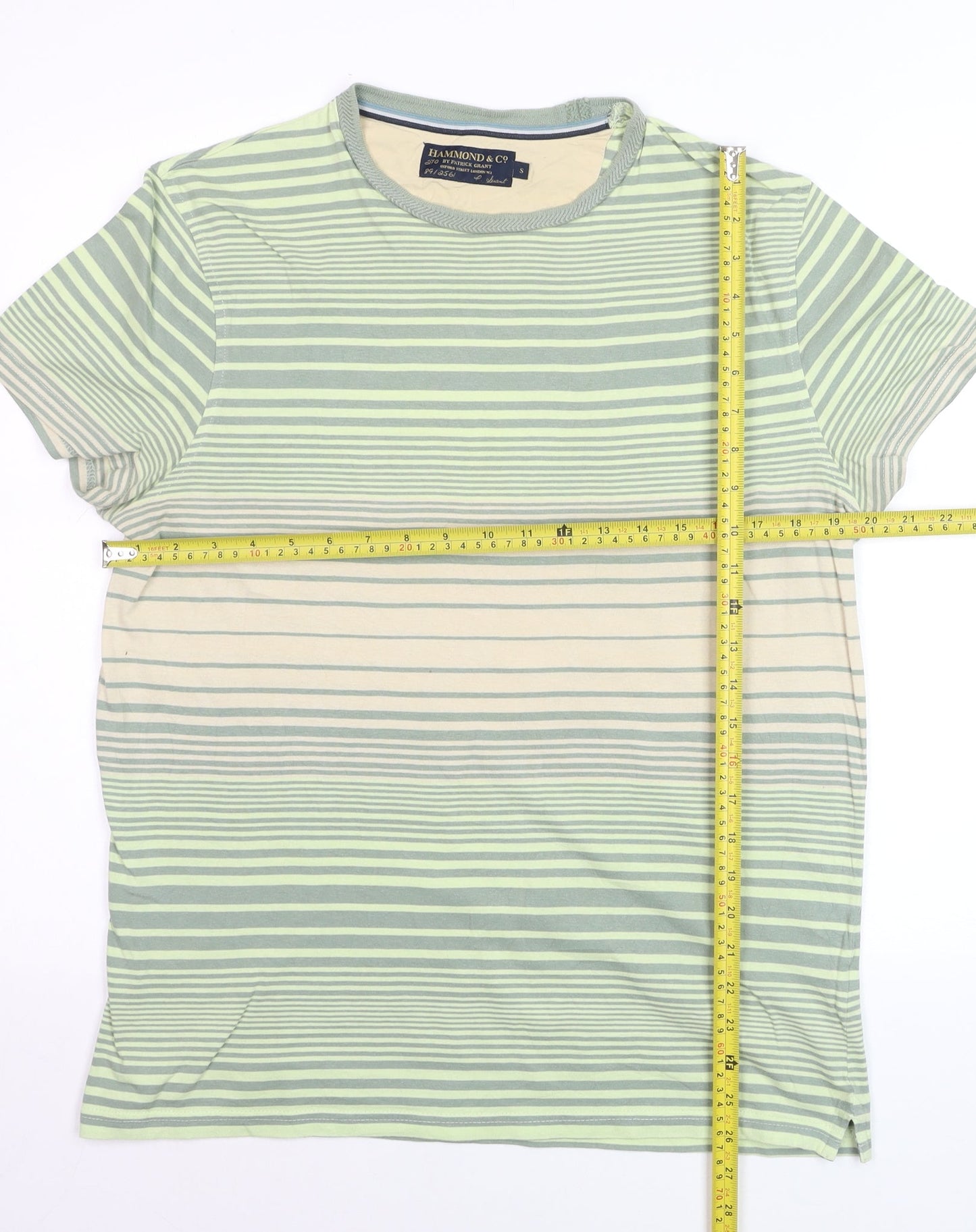 Hammond & Co Men’s Green Striped Cotton Crew Neck T-Shirt Size S
