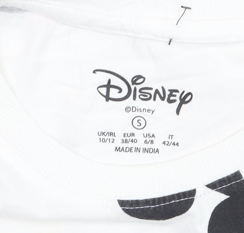 Disney Womens White Cartoon Print Cotton T-Shirt Size S