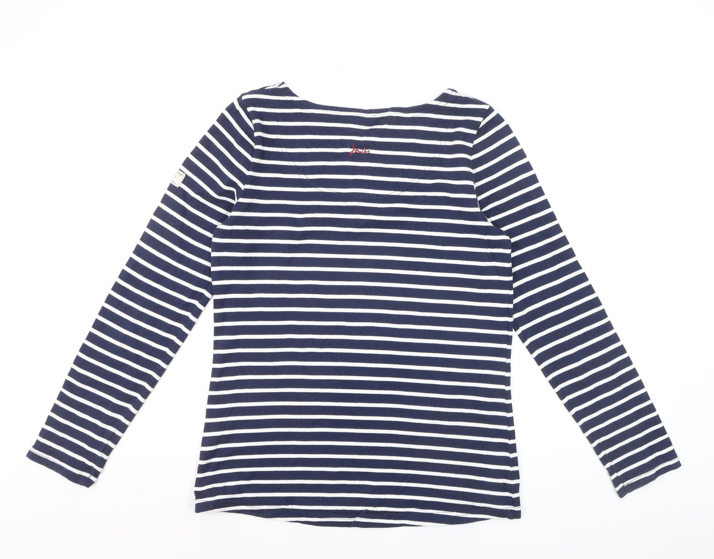 Joules Women Blue Striped Long Sleeve Boat Neck Cotton T-Shirt Size 10