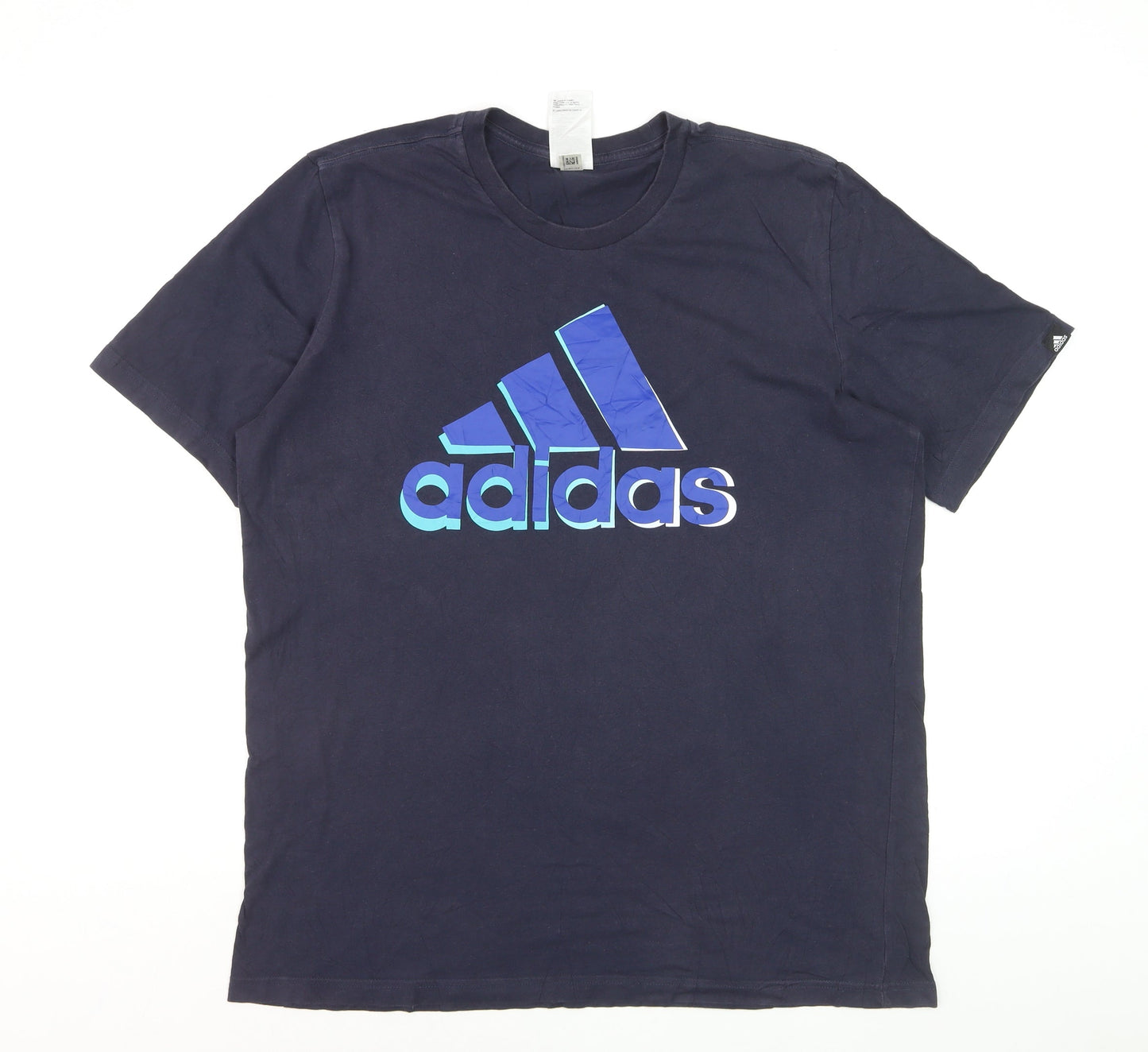 Adidas Men's Navy Blue Large Crew Neck Short Sleeve Graphic T-Shirt