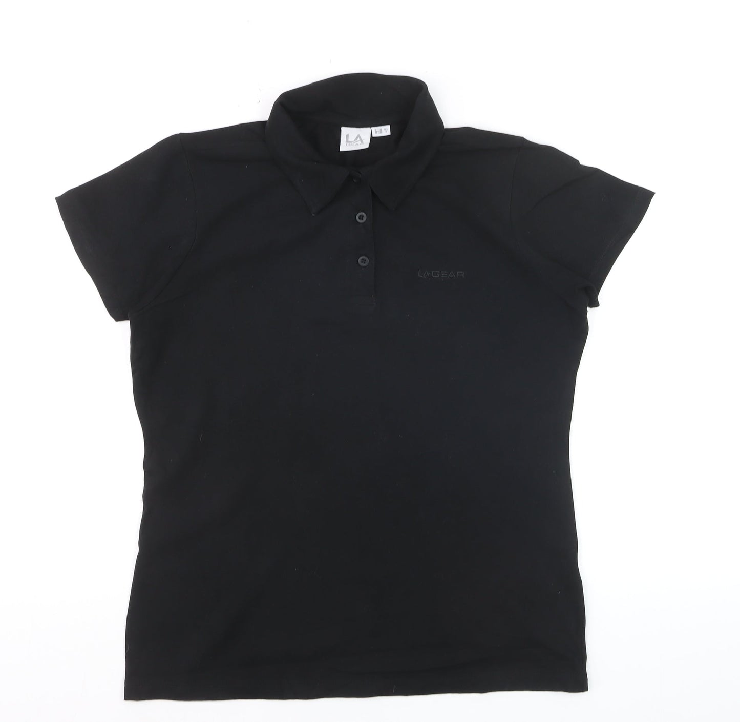 LA Gear Womens Black Polo Shirt Size 12 Short Sleeve Stretch Top