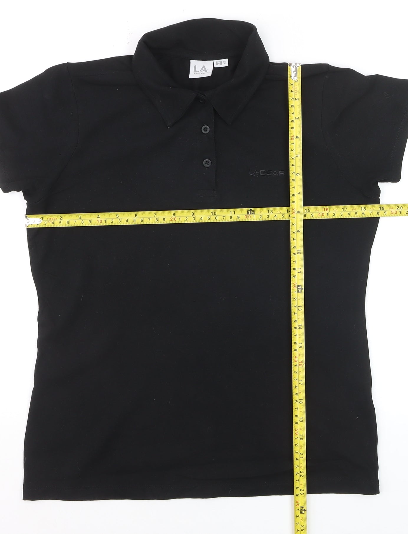 LA Gear Womens Black Polo Shirt Size 12 Short Sleeve Stretch Top