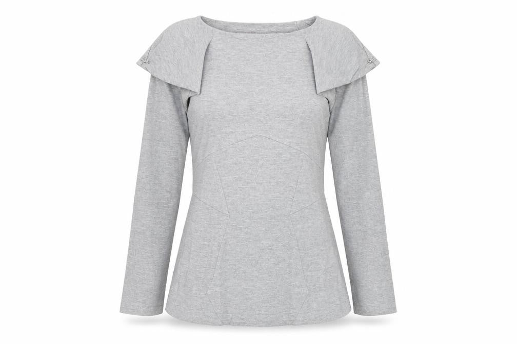 Karen Millen Womens Grey Long Sleeve Boat Neck Slim Fit Blouse Size 8