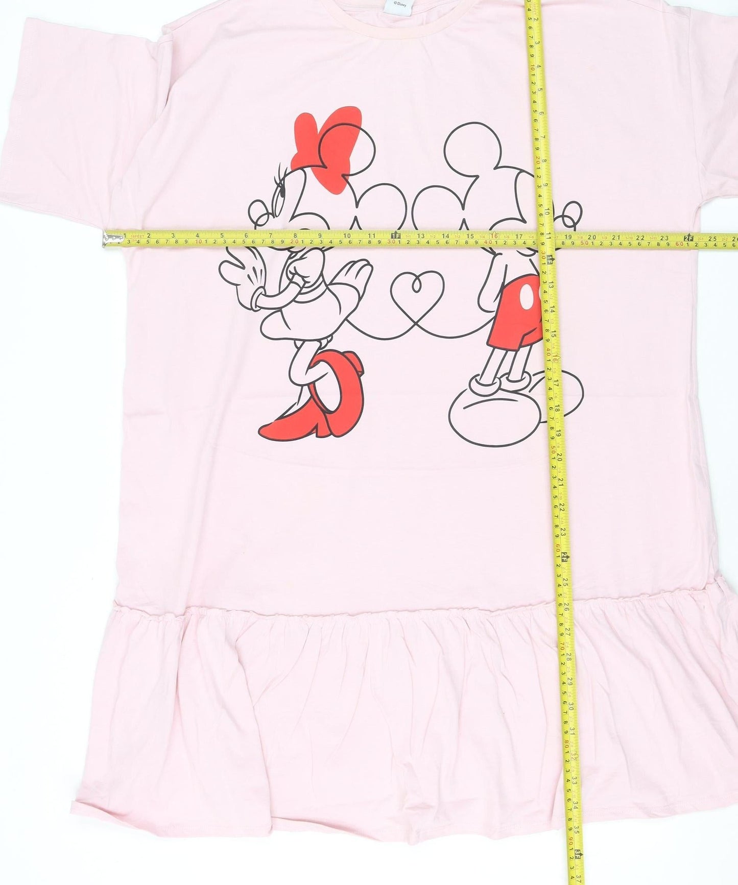 Disney at George Women’s Pink Ruffle Tunic T-Shirt L Mickey & Minnie Cotton