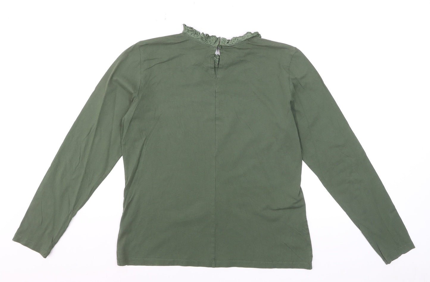 Baukjen Women’s Green Lace Trim High Neck Long Sleeve Cotton Blouse UK 14