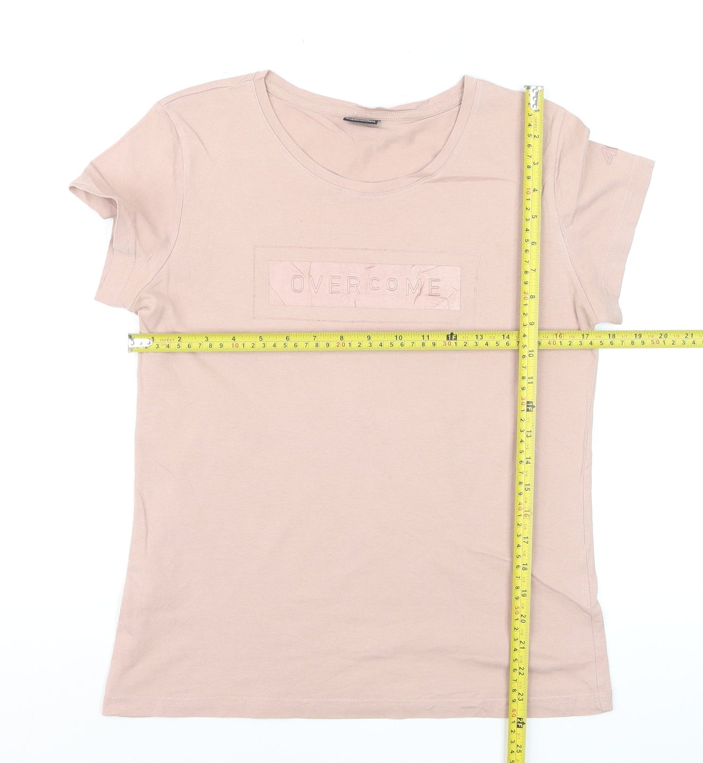 4F Women's Beige Short Sleeve Cotton T-Shirt Size M Basic Crew Neck