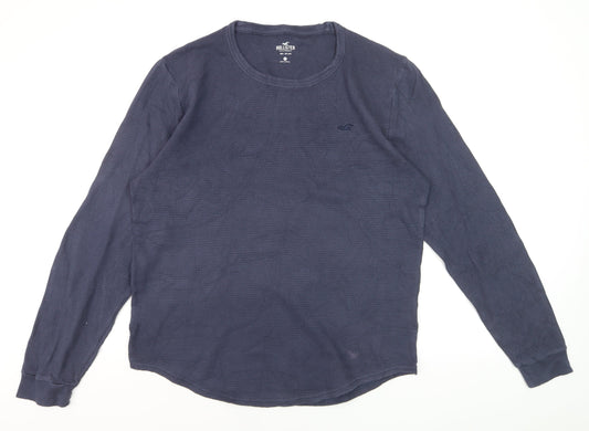 Hollister Men Blue Long Sleeve Cotton Crew Neck Top Size M