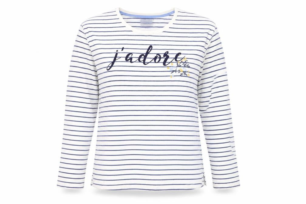 Principles Women’s White Striped Long Sleeve Cotton T-Shirt Size 12