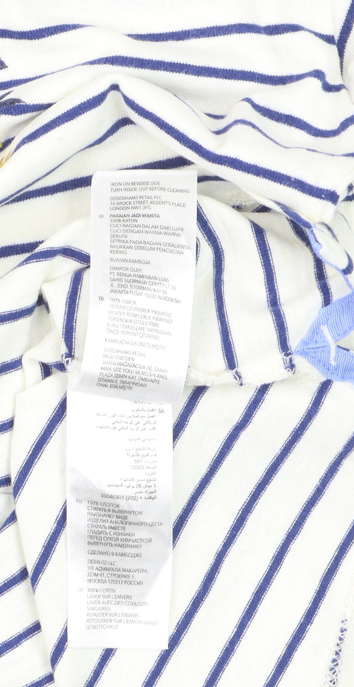 Principles Women’s White Striped Long Sleeve Cotton T-Shirt Size 12