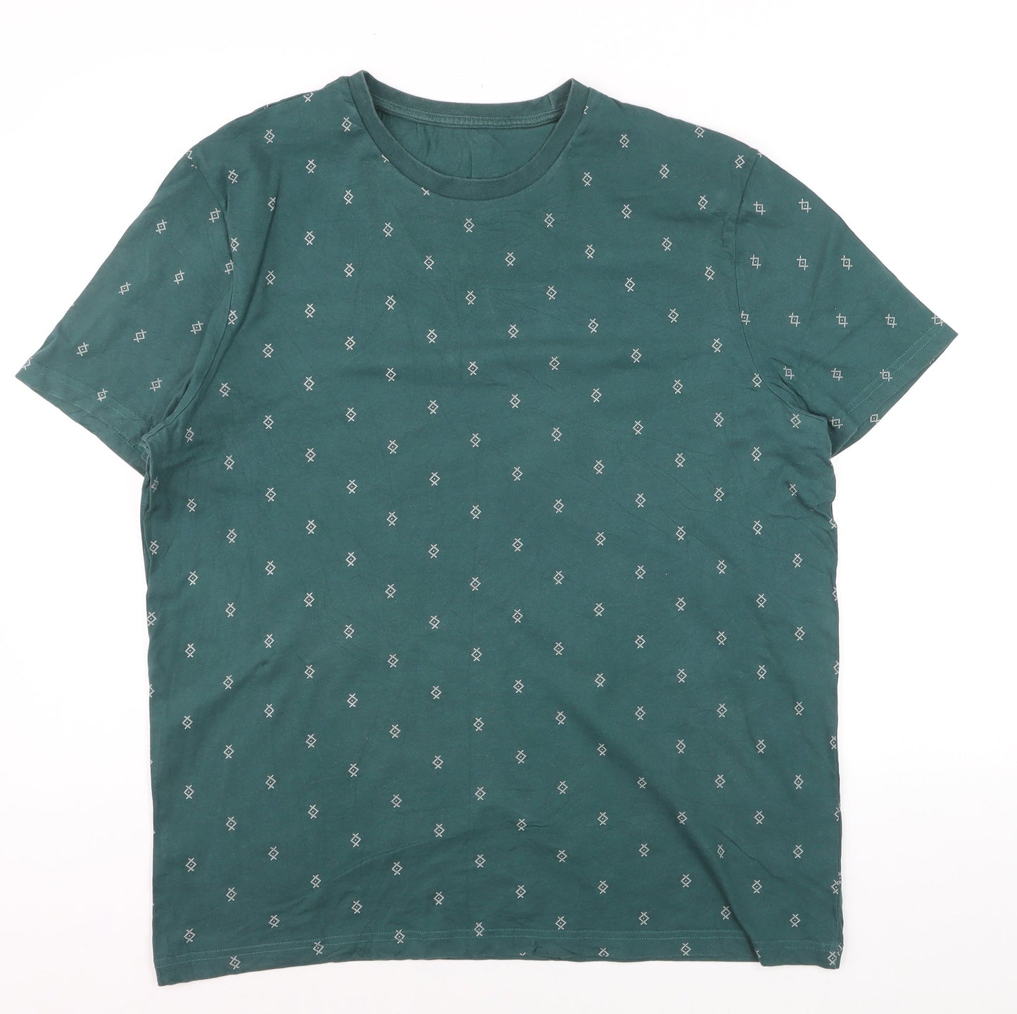 George Men's Green Patterned Crew Neck Cotton T-Shirt Size L