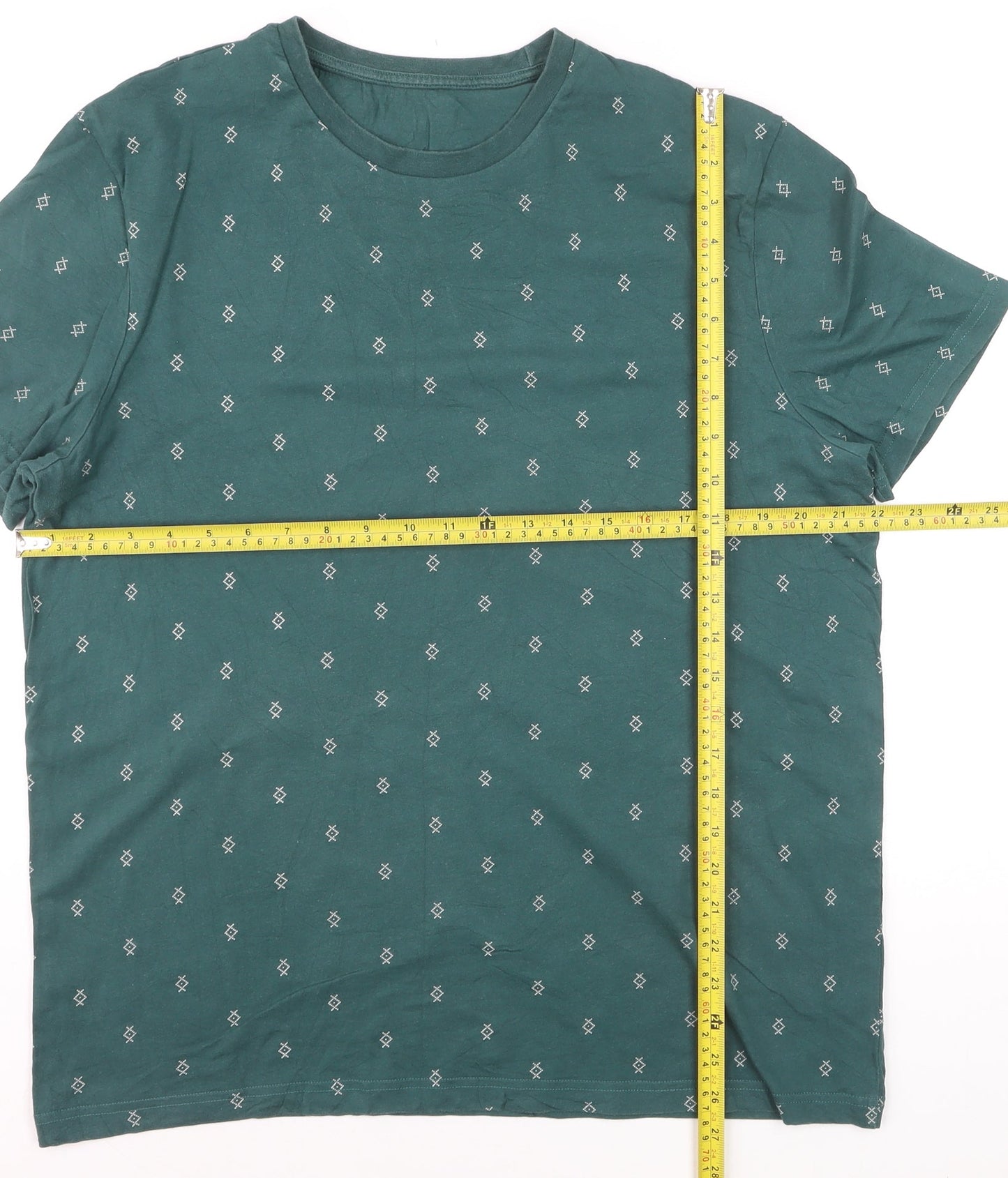 George Men's Green Patterned Crew Neck Cotton T-Shirt Size L