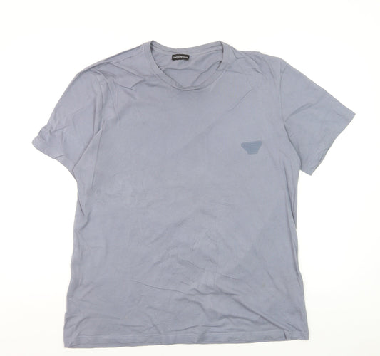 Emporio Armani Men's Blue Crew Neck Cotton T-Shirt Size L