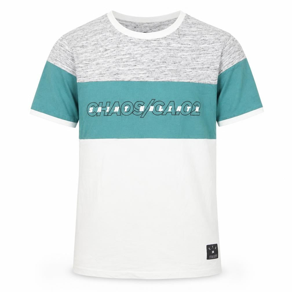 St Goliath Men's Grey and Green Colourblock Graphic T-Shirt Size S